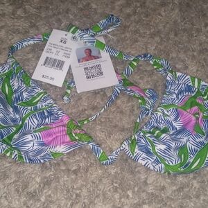 Women's Liberty & Justice String Bikini Top Size XS Color Pink Blue Floral Beach
